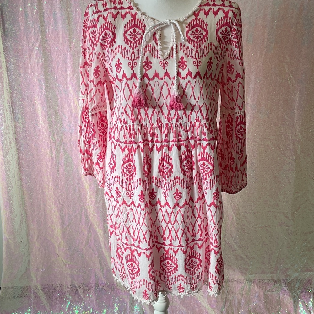 Tommy Bahama Pink and White Long Sleeve Dress